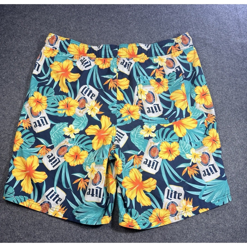 Miller Lite Tropical Floral Beer Print Swim Trunks Size LT